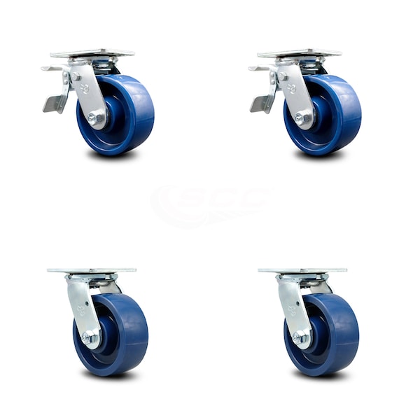 5 Inch Solid Polyurethane Caster Set with Ball Bearing 2 Total Lock Brake SCC
